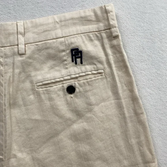 Palm Angels Pleated Linen Blend Back Logo Embroidered Chino/Trouser Pant
